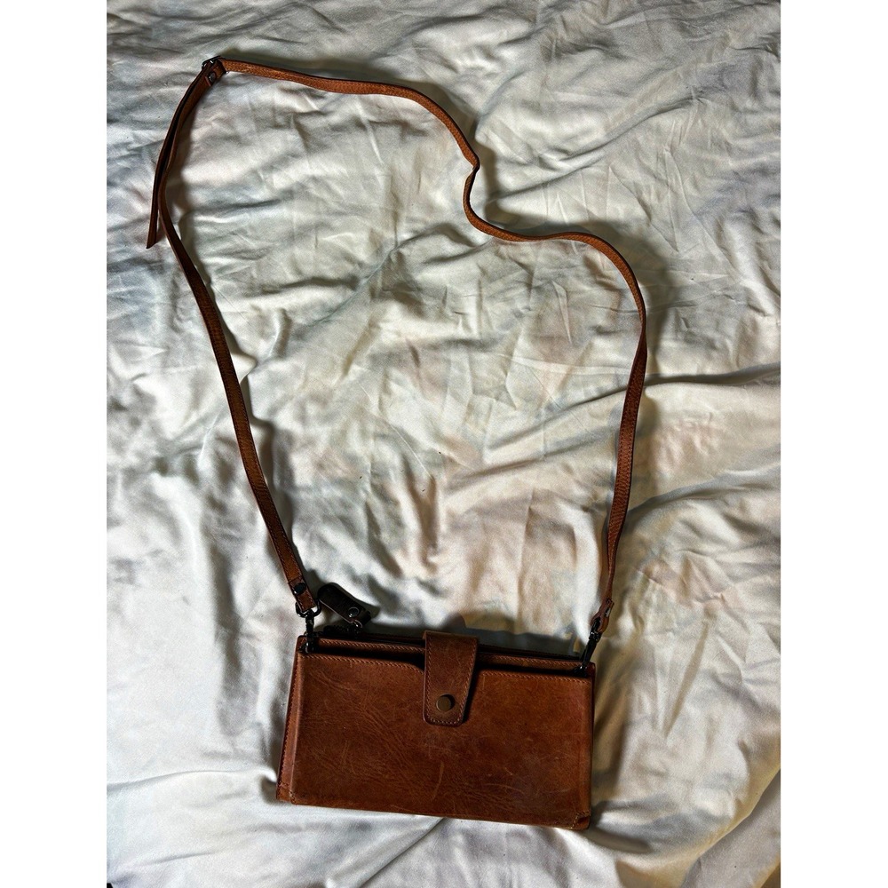 Brown Crossbody Wallet Bag Zip & Snap Closure Adjustable Detachable Strap Women
